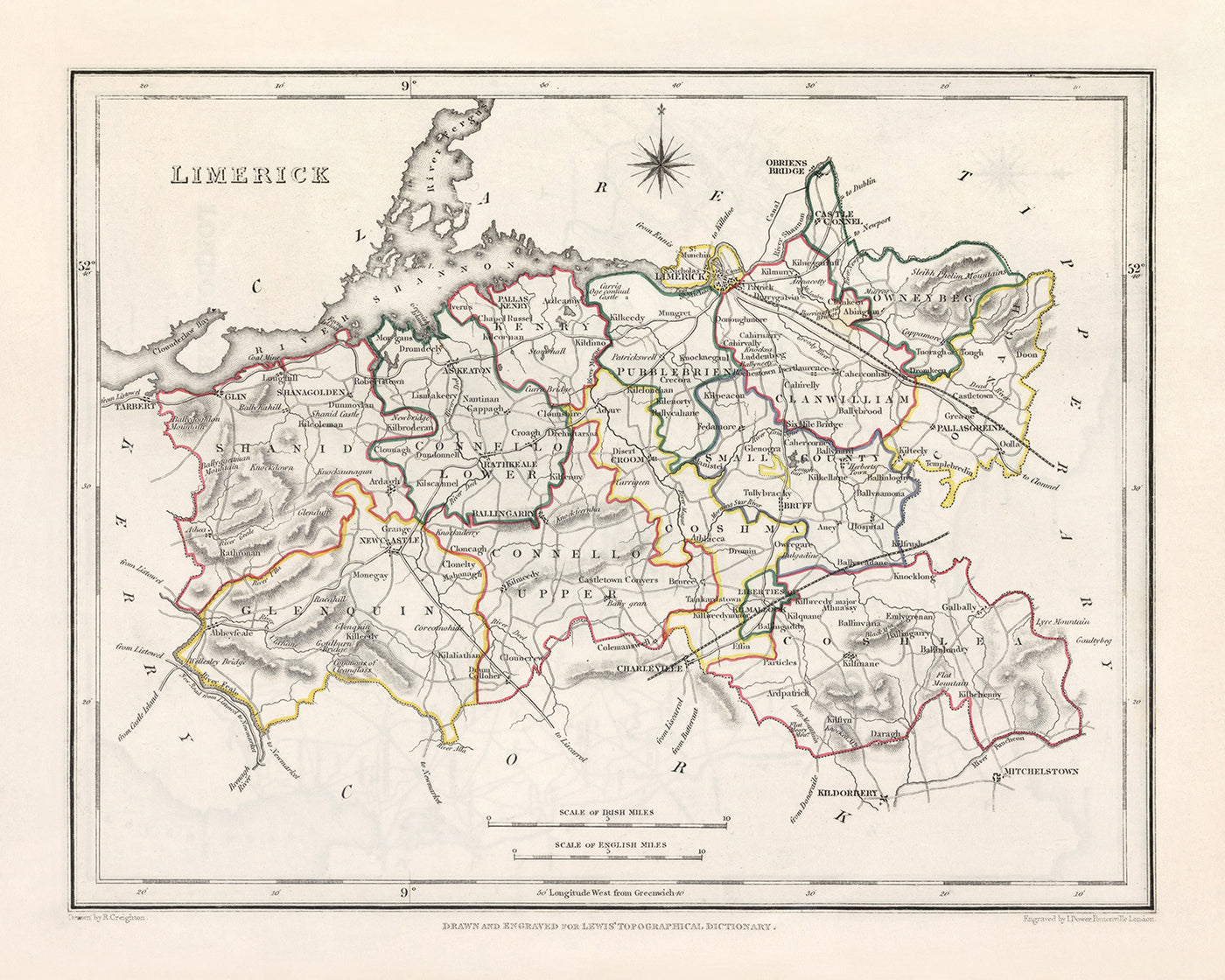 Limerick Cartoon Map Old Map of County Limerick by Samuel Lewis, 1844: Adare, Askeaton ...