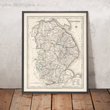 Old Map of Lincolnshire by Samuel Lewis, 1844: Boston, Grimsby, Spalding, Stamford, Louth