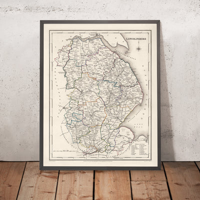 Alte Karte von Lincolnshire von Samuel Lewis, 1844: Boston, Grimsby, Spalding, Stamford, Louth 