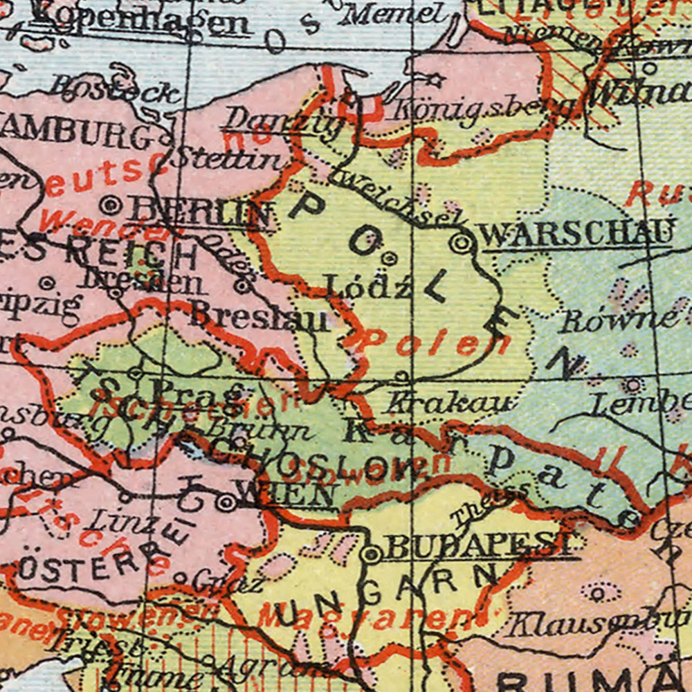 Alte Karte der sprachlichen Vielfalt Europas von Hickman, 1927: Sprachen, Demographie, Ethnographie