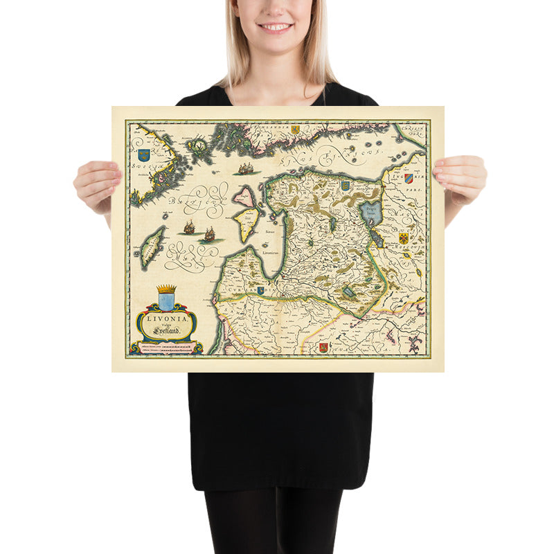 Mappa antica del Baltico di Blaeu, 1644: Stoccolma, Helsinki, Riga, Tallinn, Vilnius 