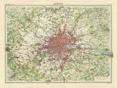 Alte Karte von London, 1922: Themse, Parlament, Buckingham Palace, Tower of London, British Museum.