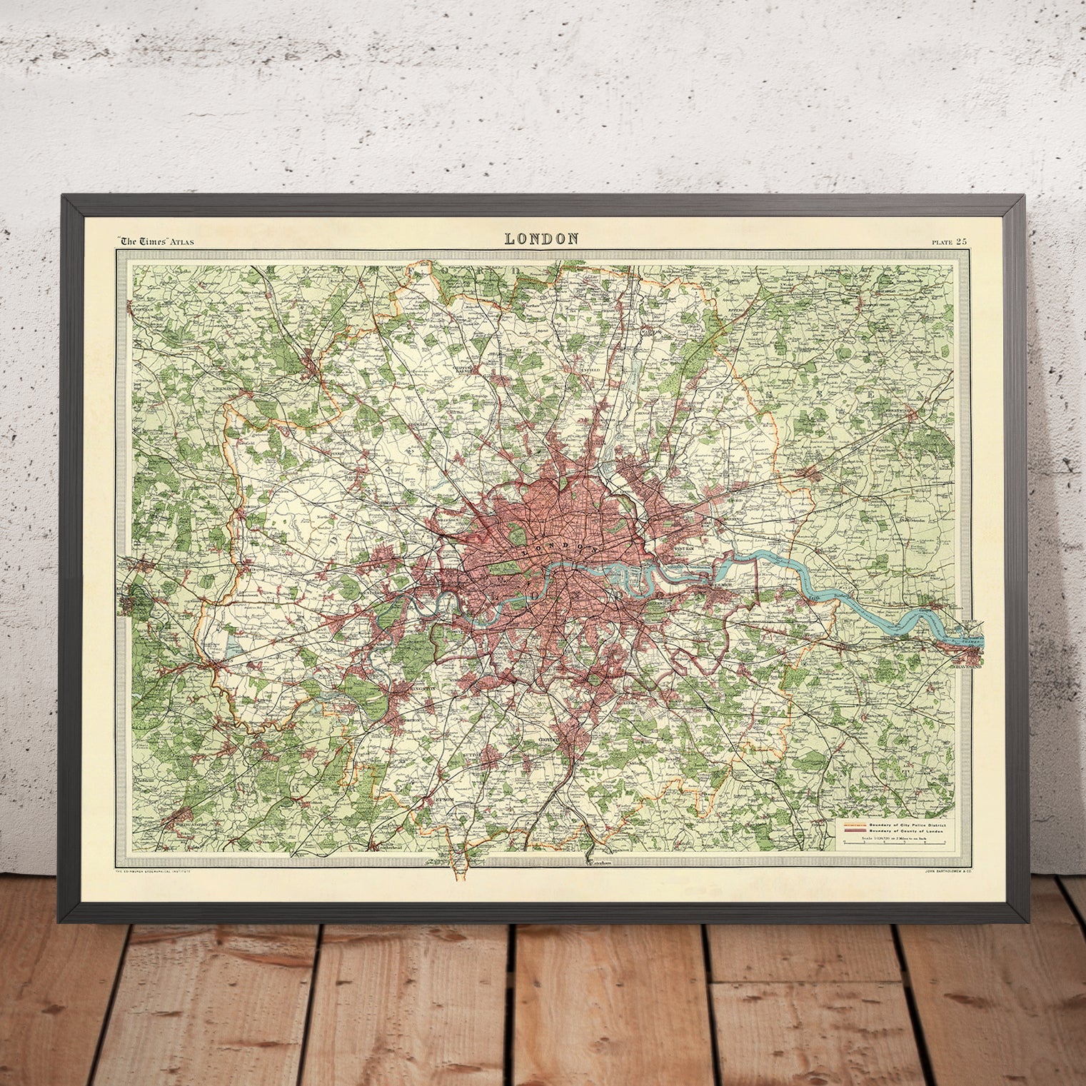 Old Map of Greater London 1922 - Londonthetimes192224x18mockupframe 