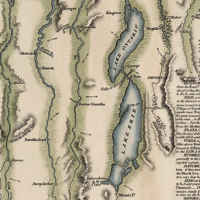 Alte Infografik-Karte der längsten Flüsse der Welt von Smith, 1817: Längenvergleich, Erkundung, farbcodiert