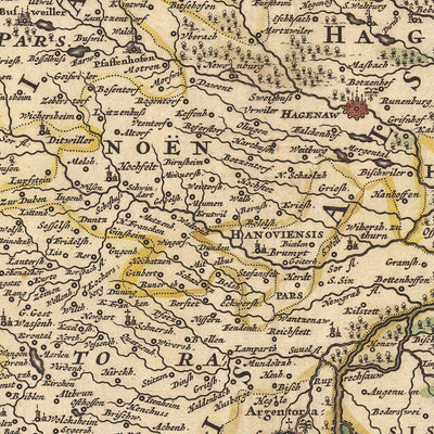 Old Map of Lower Alsace by Visscher, 1690: Strasbourg, Karlsruhe, Pforzheim, Speyer, North Vosges Reserve
