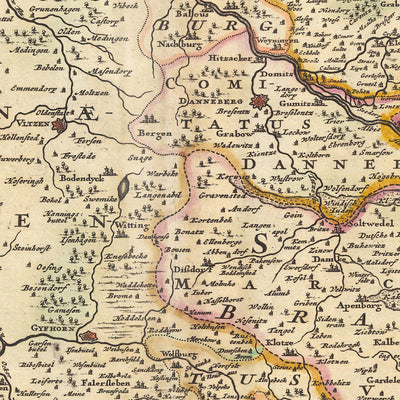Mapa antiguo de Baja Sajonia por Visscher, 1690: Hamburgo, Berlín, Bremen, Hannover, Mecklemburgo, Valle del Elba