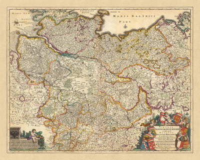 Alte Karte von Niedersachsen von Visscher, 1690: Hamburg, Berlin, Bremen, Hannover, Mecklenburgisches Elbtal