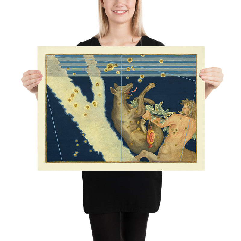 Antica mappa stellare di Lupus e Centaurus (Lupo e Centauro) di Johann Bayer, 1603 - Carta delle costellazioni celesti 