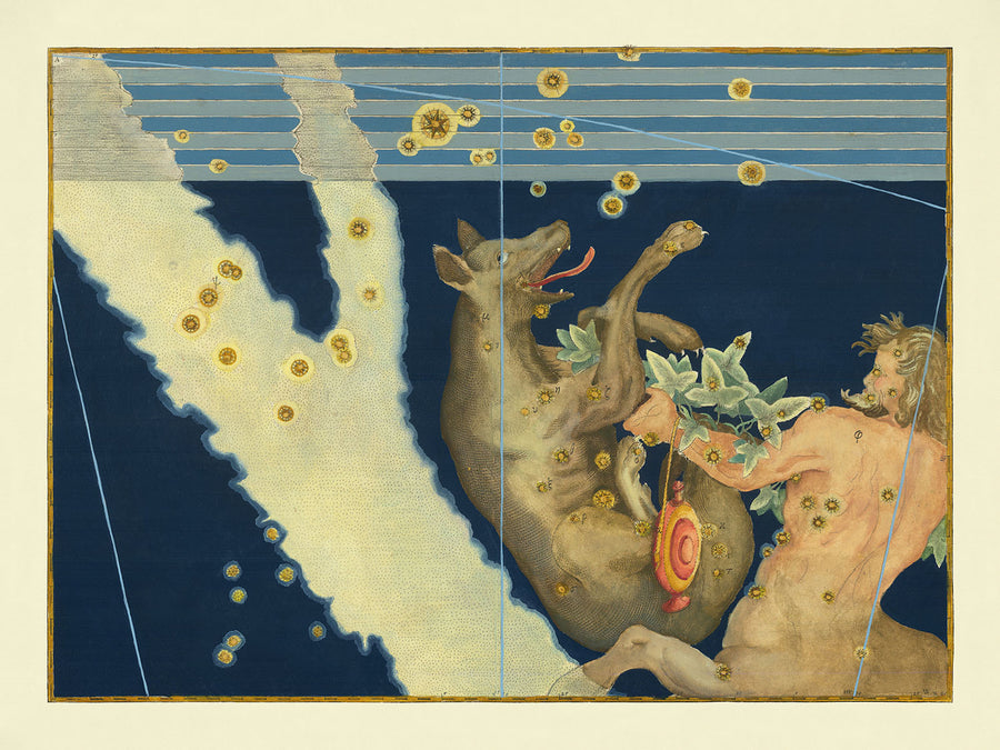 Antica mappa stellare di Lupus e Centaurus (Lupo e Centauro) di Johann Bayer, 1603 - Carta delle costellazioni celesti 