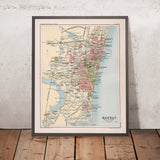 Vecchia mappa di Madras (Chennai), 1893: Centro città, Forte St. George, Spiaggia Marina, Tempio di Mylapore 