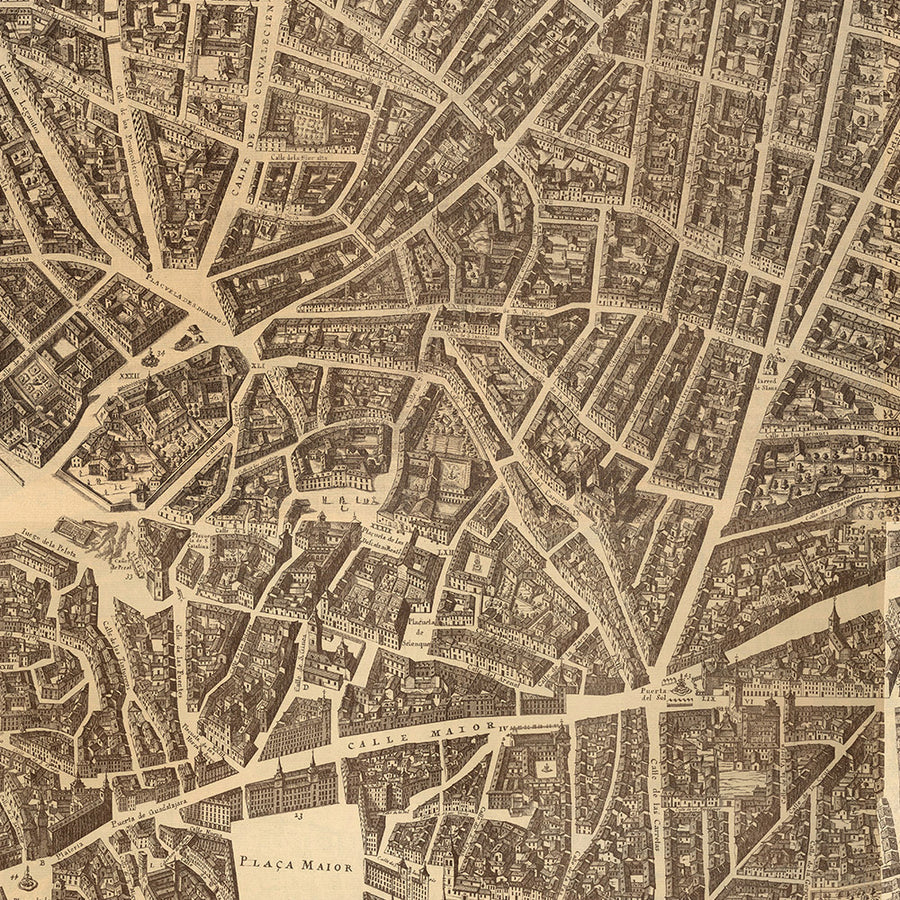 Mappa Grande e Rara di Madrid di Teixeira, 1656: Plaza Mayor, Calle Mayor, Calle de Alcalá, Chiese Maggiori, Conventi 