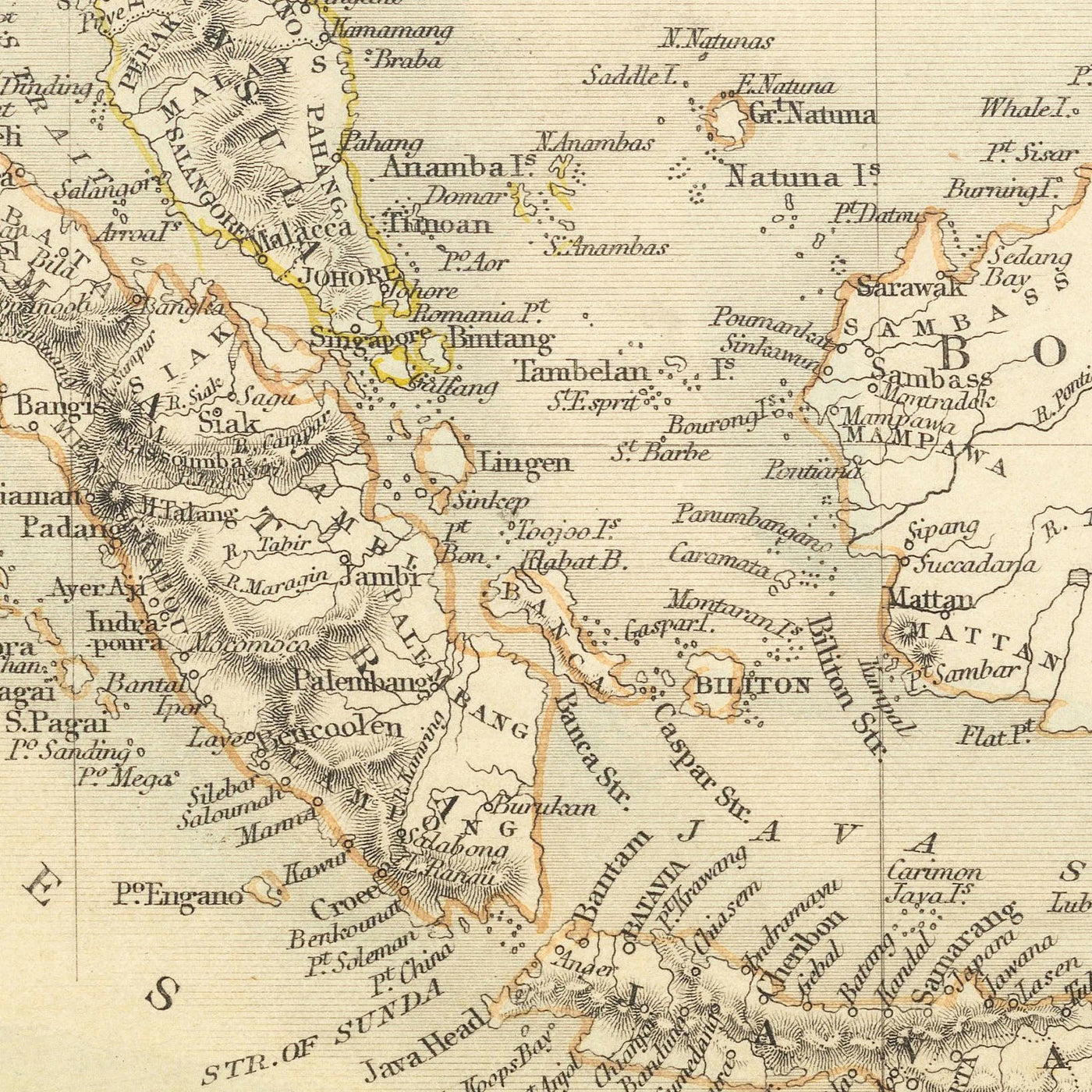 Alte Karte des Malaiischen Archipels von Tallis & Rapkin, 1851: Borneo, Java, Sumatra, Philippinen, Neuguinea 