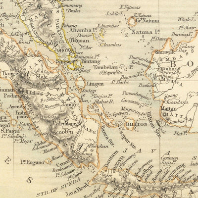 Alte Karte des Malaiischen Archipels von Tallis & Rapkin, 1851: Borneo, Java, Sumatra, Philippinen, Neuguinea 