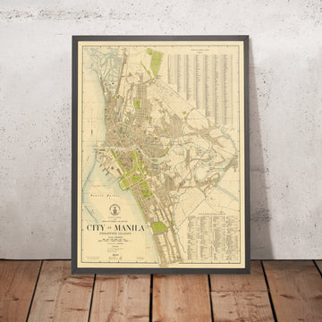 Ancienne carte de Manille, Philippines par John Bach, 1920 : Intramuros, Ermita, Malate, Quiapo, River Pasig, Tondo