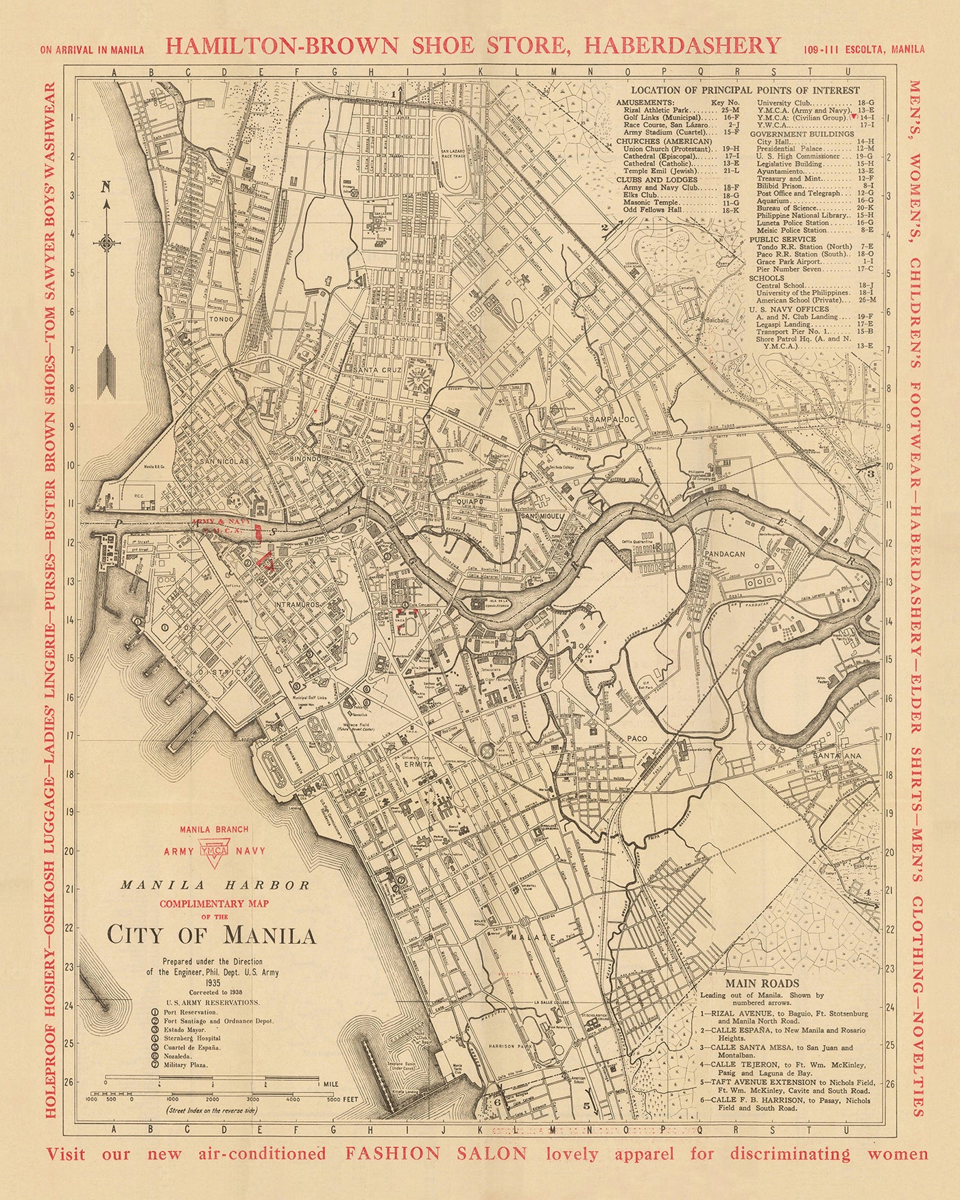 Old Map of Manila by YMCA & US Army, 1938: Intramuros, Ermita, Quiapo ...