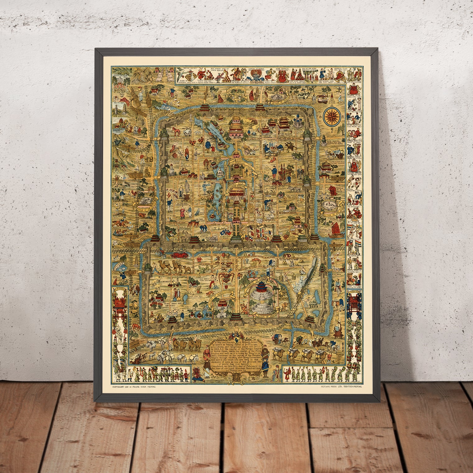 Old Pictorial Map of Beijing by Dorn, 1936: Forbidden City, Temple of ...