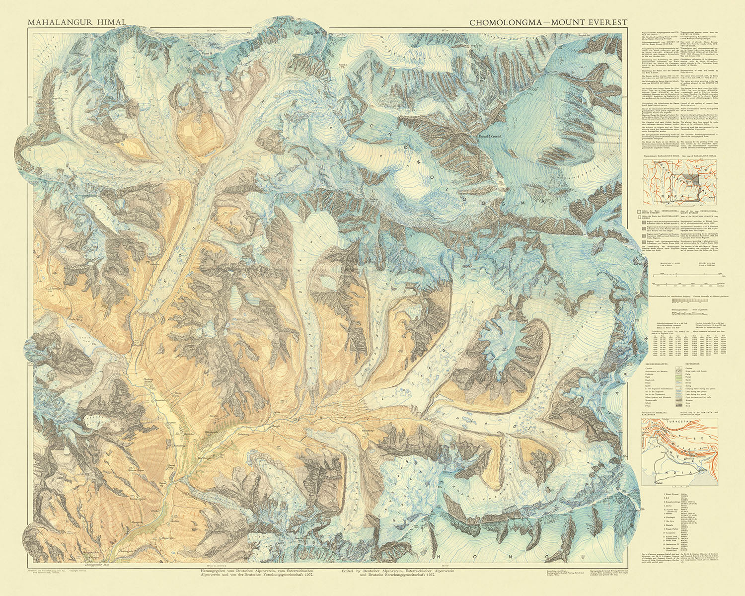 Old Map Of Mount Everest Region By Schneider 1957 Everest Khumbu Gl old-map-of-mount-everest-region-by-schneider-1957-everest-khumbu-gl