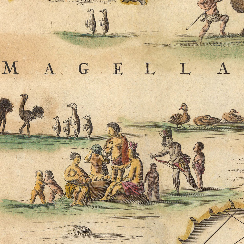 Alte Karte der Magellanstraße von Visscher, 1690: Feuerland, Patagonien, Magallanes und die chilenische Antarktis, Rio Gallegos, Insel Riesco