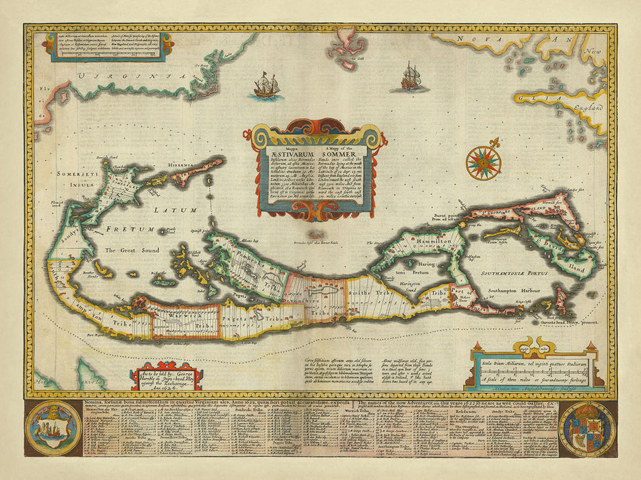 Mappa antica delle Bermuda di Speed, 1627: Hamilton, St. George&