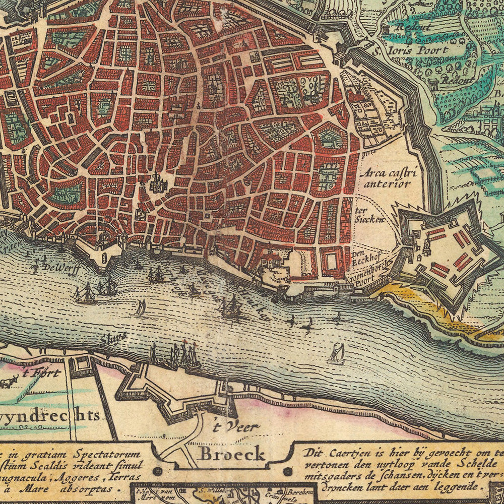 Ancienne carte d'Anvers par Visscher, 1690 : Anvers, Bergen op Zoom, Hoogerheide, Stabroek, Terre noyée de Saeftinghe