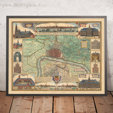 Mapa antiguo de Amberes por Visscher, 1690: Amberes, Bergen op Zoom, Hoogerheide, Stabroek, Tierra ahogada de Saeftinghe