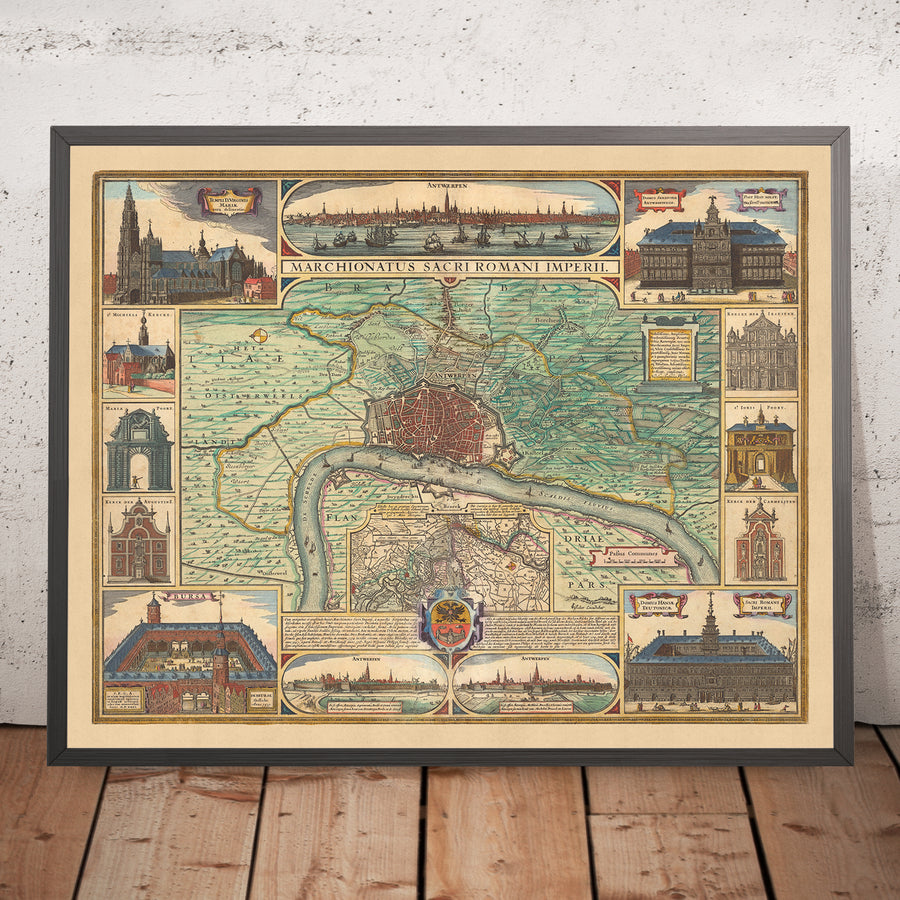 Vecchia mappa di Anversa di Visscher, 1690: Anversa, Bergen op Zoom, Hoogerheide, Stabroek, Terra sommersa di Saeftinghe 