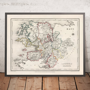 Old Map of County Mayo by Samuel Lewis, 1844: Westport, Ballina, Castlebar, Achill Island, Clew Bay