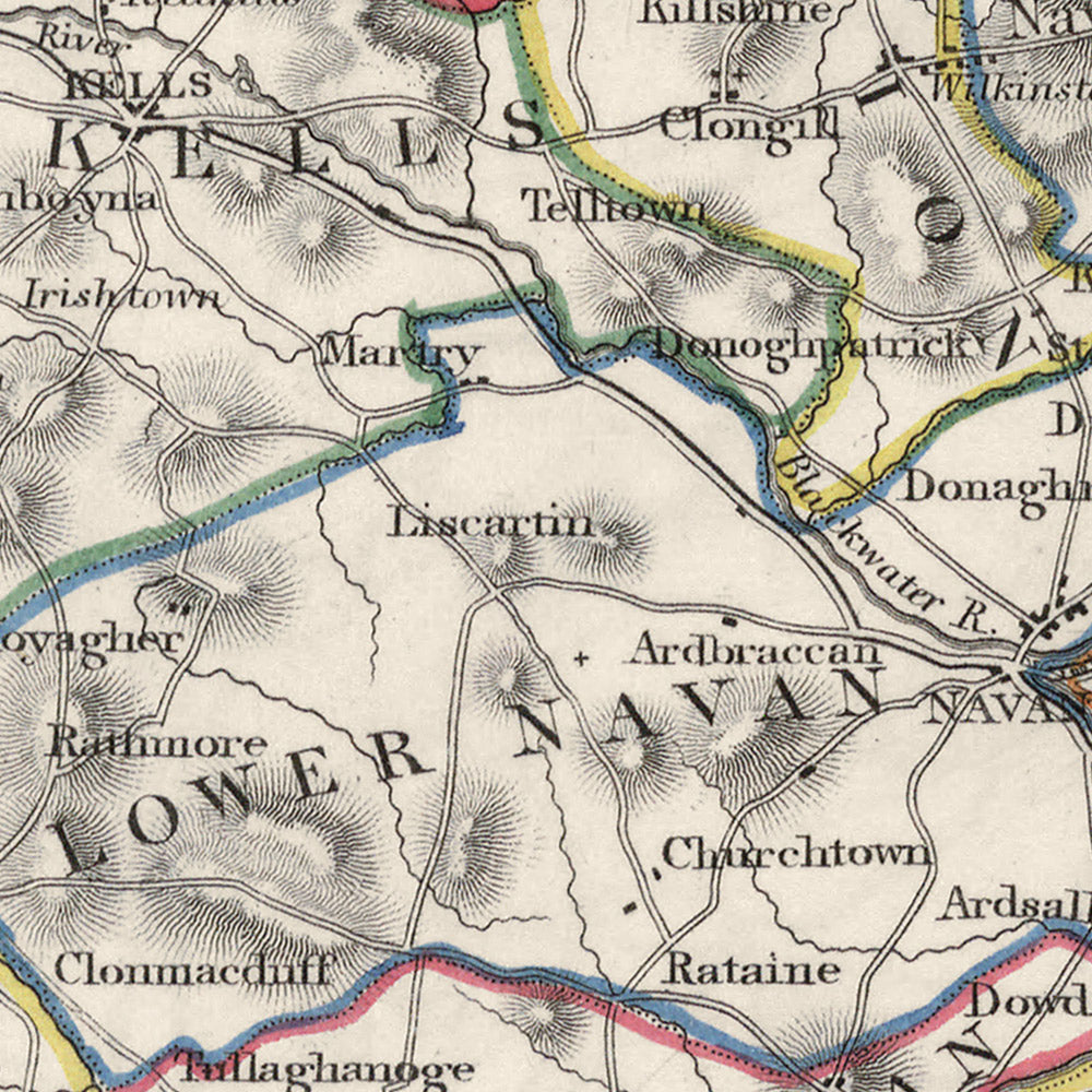Meath Rivers Map Old Map of County Meath by Samuel Lewis, 1844: Navan, Trim, Kells ...