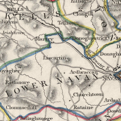 Old Map of County Meath by Samuel Lewis, 1844: Navan, Trim, Kells, Athboy, Hill of Tara