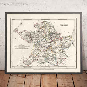 Ancienne carte du comté de Meath par Samuel Lewis, 1844 : Navan, Trim, Kells, Athboy, Hill of Tara