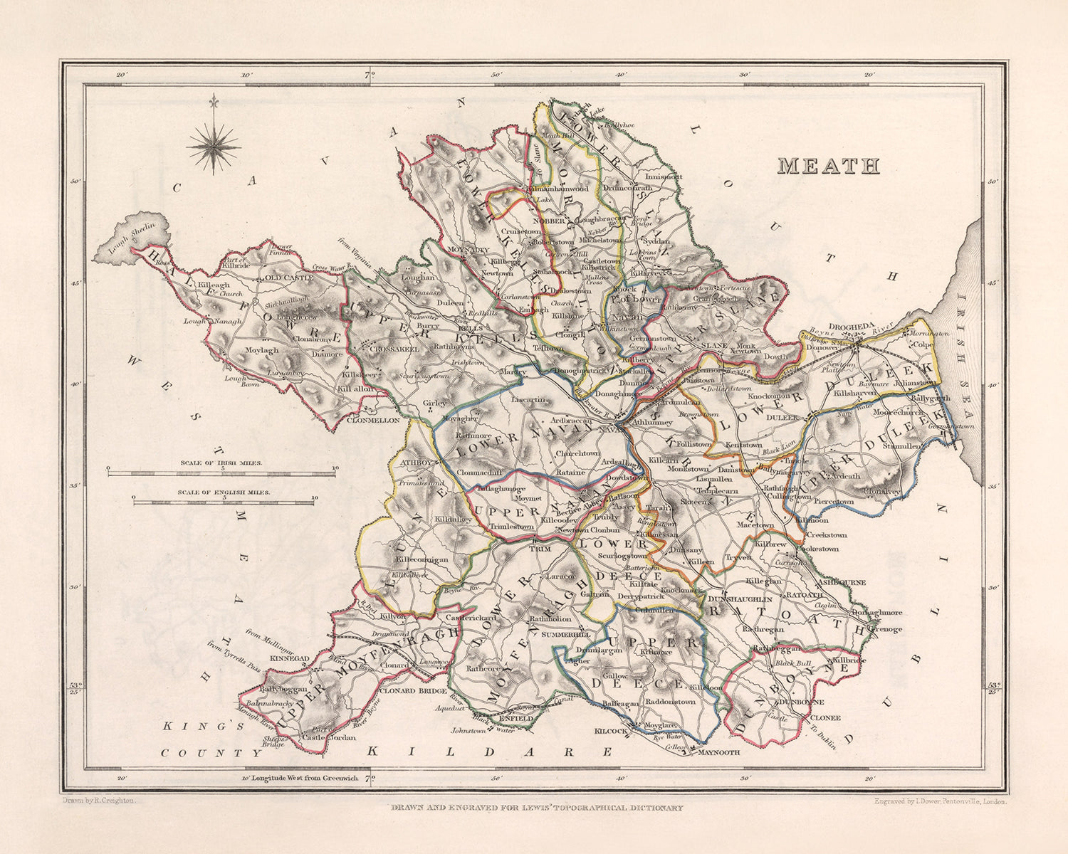 Old Map of County Meath by Samuel Lewis, 1844: Navan, Trim, Kells, Ath ...