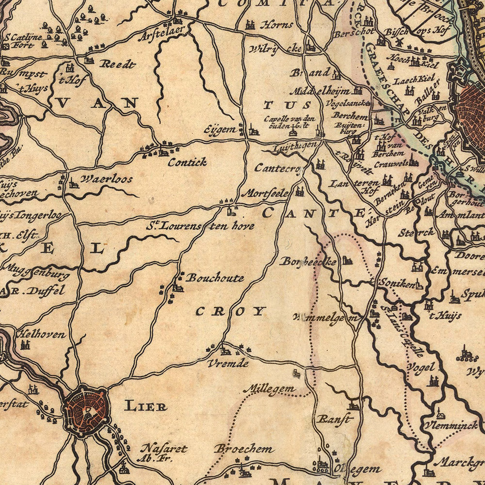 Alte Karte von Mechelen und dem Herzogtum Aarschot von Visscher, 1690: Antwerpen, Brüssel, Löwen, Mechelen, Sint-Niklaas