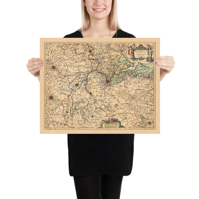Mapa antiguo de Malinas y Ducado de Aarschot por Visscher, 1690: Amberes, Bruselas, Lovaina, Malinas, Sint-Niklaas
