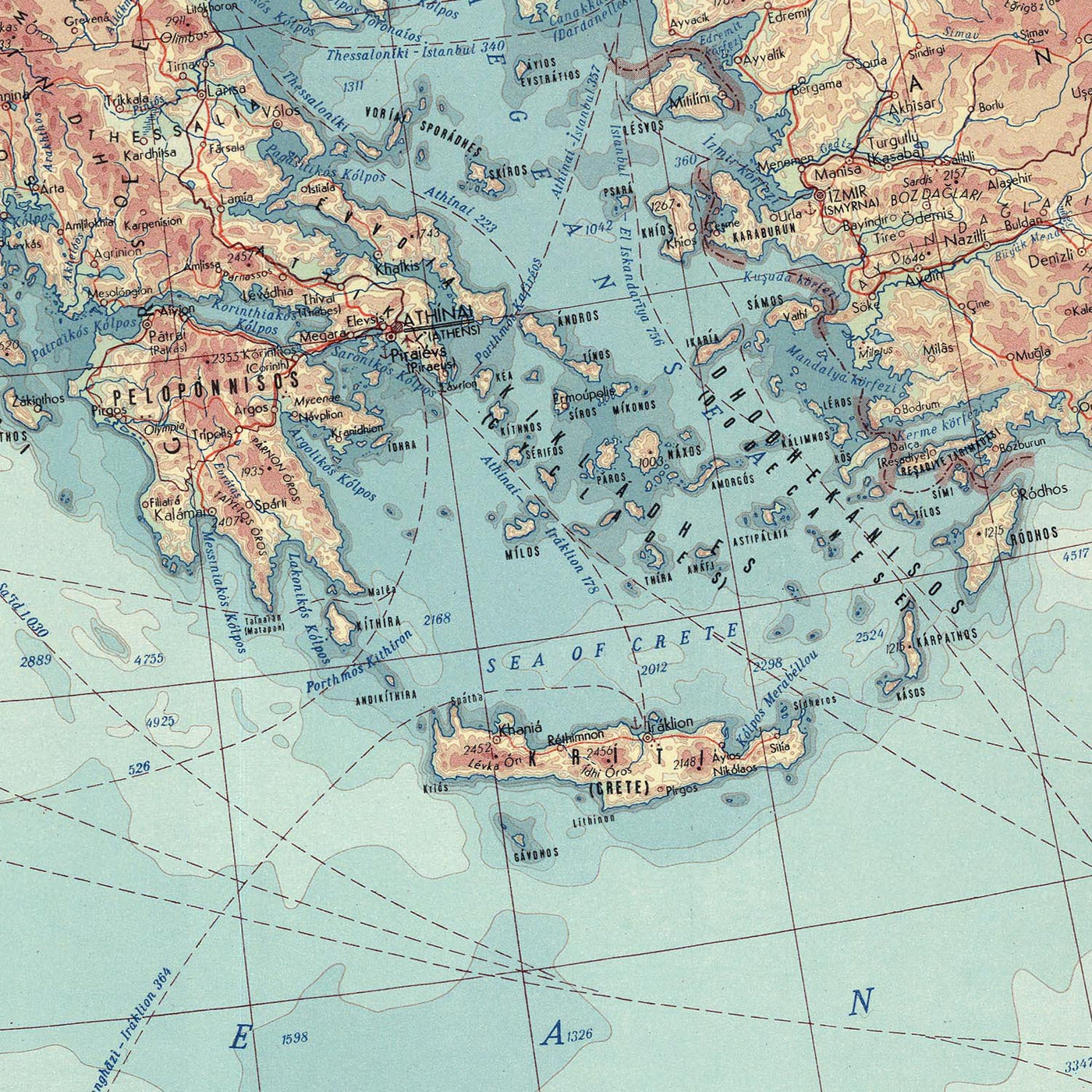 Old World Map of the Mediterranean Sea & Countries, 1967: From Gibraltar to Israel