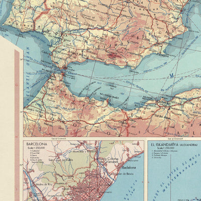 Old World Map of the Mediterranean Sea & Countries, 1967: From Gibraltar to Israel