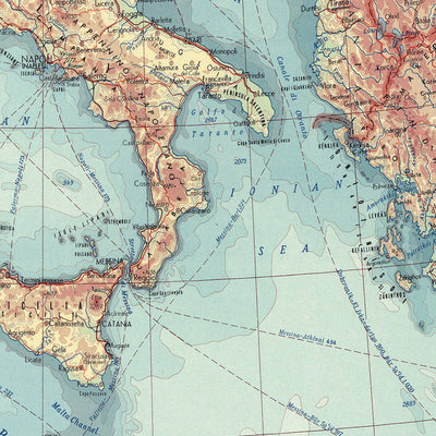 Old World Map of the Mediterranean Sea & Countries, 1967: From Gibraltar to Israel