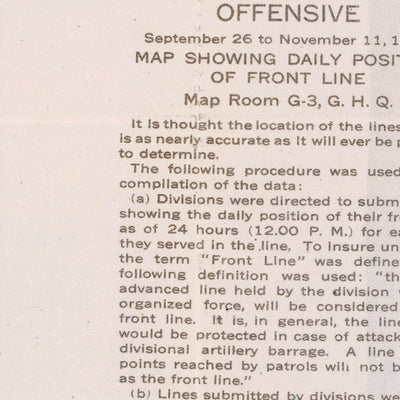 Alte Militärkarte der Maas-Argonnen-Offensive von Pershing, 1918: Verdun, Montfaucon, Sedan, Romagne, Cunel