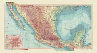 Alte Karte von Mexiko vom polnischen Topographiedienst der Armee, 1967: Baja California, Grenzstädte USA-Mexiko, Houston, Texas, Mexiko-Stadt, detaillierte politische und physische Darstellung