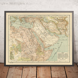 Old Arabic Map of the Middle East by Esref, 1893: Ottoman Empire, Jerusalem, Mecca, Arabian Peninsula