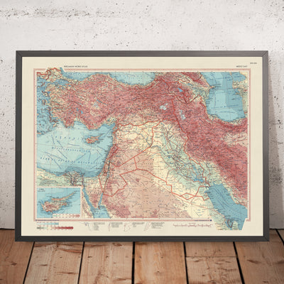 Mapa antiguo de Oriente Medio elaborado por el Servicio de Topografía del Ejército Polaco, 1967: representación política y física detallada, inclusión del recuadro de Chipre, amplia cobertura desde Qatar hasta El Cairo