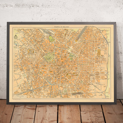 Old Map of Milan, 1935: Via Pallavicino Rail Track, San Marco Canal and Lake, Piazza Duomo