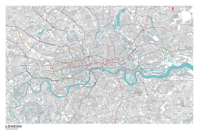 Modern London Map with Real Underground Tube & Overground Train Routes