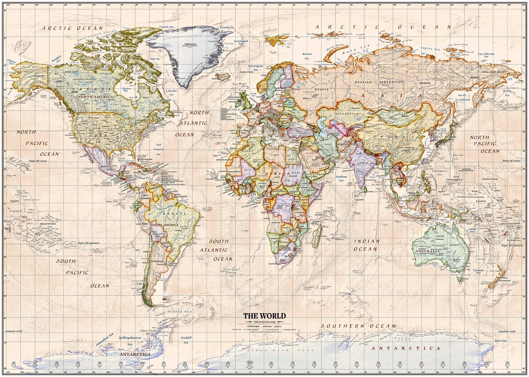 Moden Map Borders Modern World Map by Ray&Co, 2026: Borders and Capitals, Gall Projectio ...