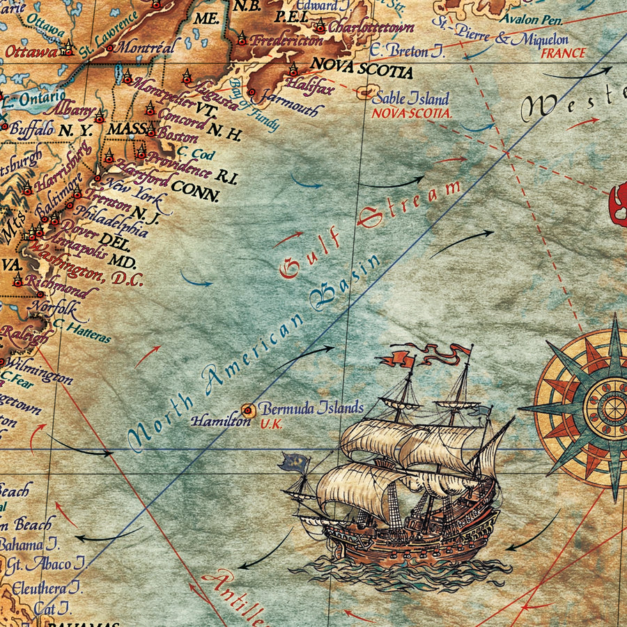 Mappa del Mondo Antica Moderna di Ray&Co, 2025: Bandiera delle Navi, Nodi 