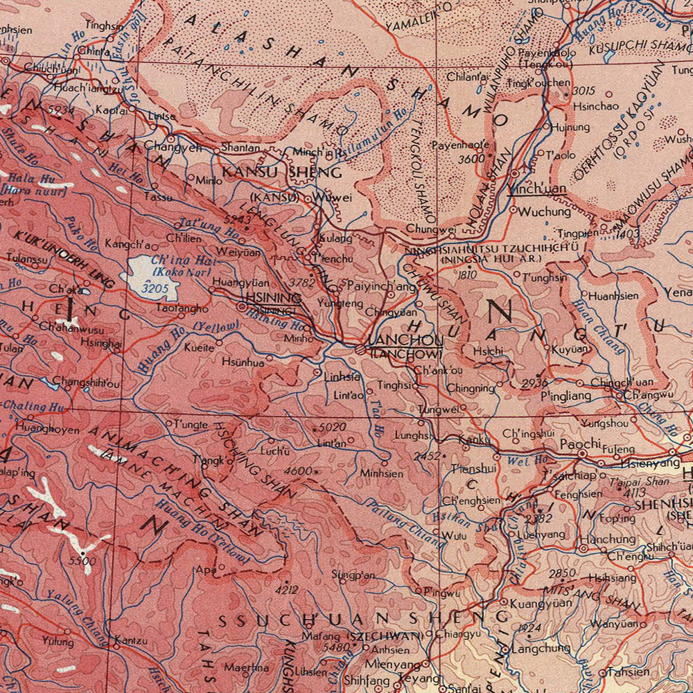 Mapa antiguo de Mongolia y China realizado por el Servicio de Topografía del Ejército Polaco, 1967: Mongolia, China, Corea, Taiwán, características políticas y físicas detalladas
