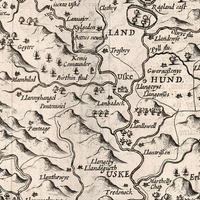 Old Map of Monmouthshire by Speed, 1610: Monmouth, Abergavenny, Chepstow, Newport, Usk