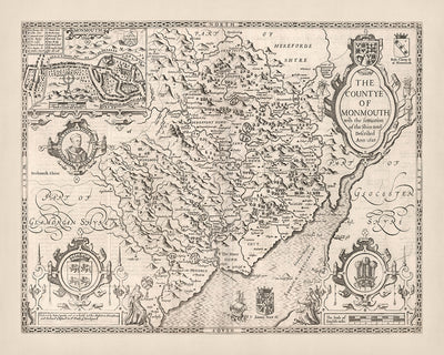 Old Map of Monmouthshire by Speed, 1610: Monmouth, Abergavenny, Chepstow, Newport, Usk