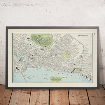 Old Map of Montreal by Cram, 1901: Mount Royal Park & Cemetery, St. Lawrence River, Old Montreal, McGill University, Lafontaine Park