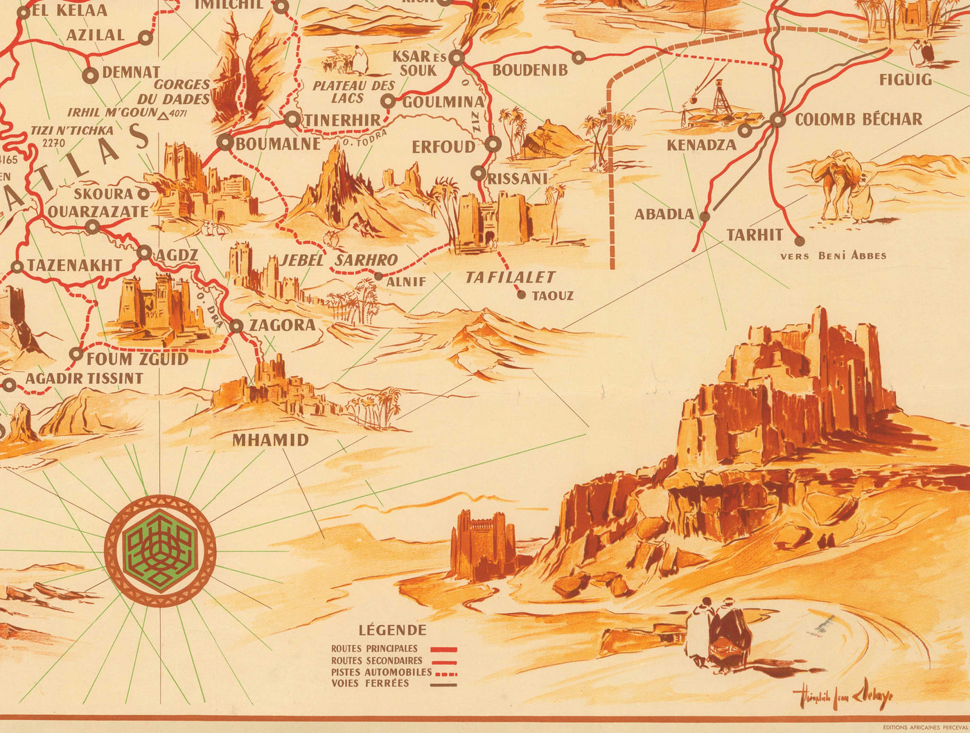 Old Map of Morocco by Theophile-Jean Delaye in 1950 - Casablanca, Rabat, Fes, Marrakesh, Tangier