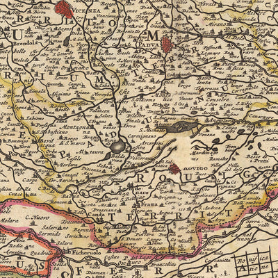 Old Map of the Venetian Dominion by Visscher, 1690: Bologna, Florence, Venice, San Marino, Parco Alto Garda Bresciano